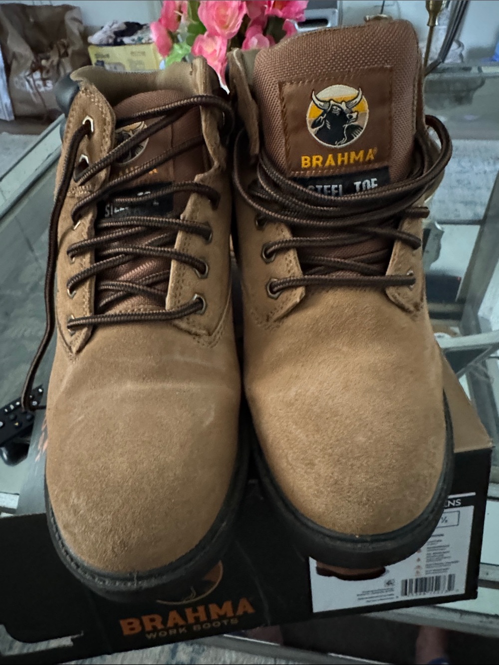Brahma Tan Lace-Up Work Boots with Black Collar